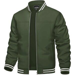 🆕Men's Green Bomber Lightweight Casual Spring Fall Windbreaker Zip Up Jacket
